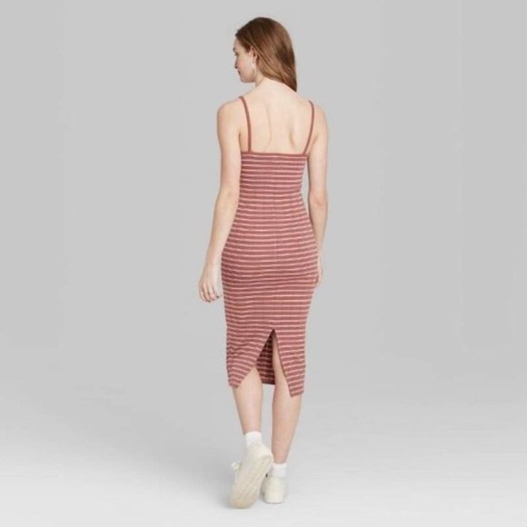 Women's Striped Sleeveless Knit Ribbed Midi Dress - Wild Fable M - Picture 3 of 5